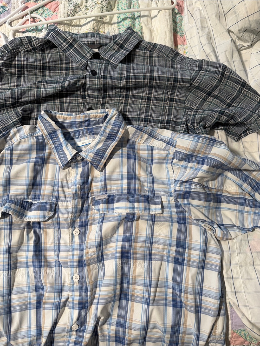 Men's Short-Sleeve Plaid Button-Down Shirt - Blue/Cream
